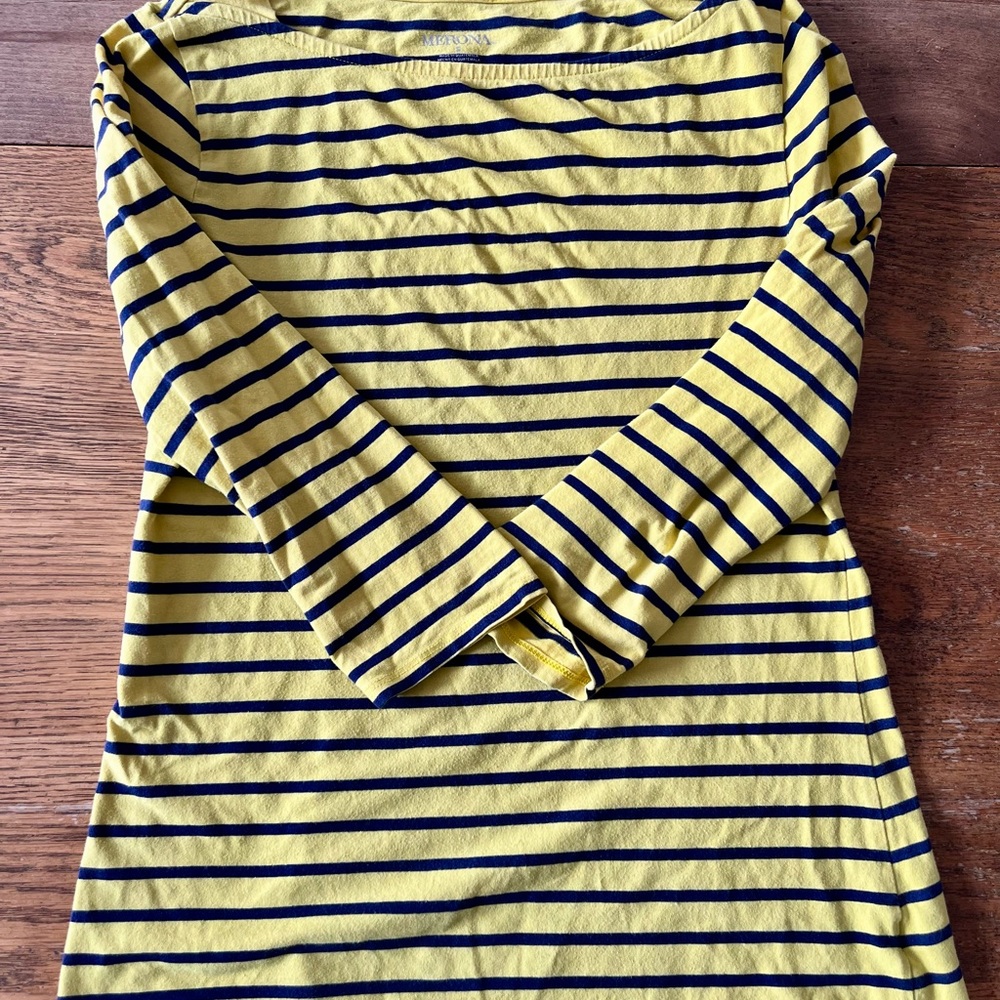 Striped Boatneck Top - Yellow with Navy Stripes